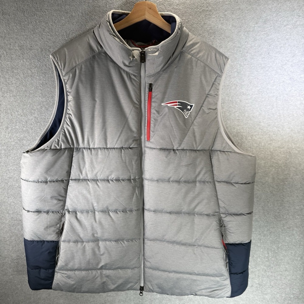 Nike NFL New England Patriots On Field Puffer Vest Gray Navy Red Men's 3XL